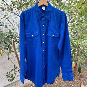 Vintage 1970s Malco Modes Blue Western Pearl Snap Shirt 16 34